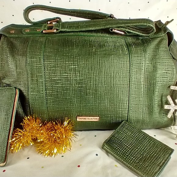La Gioe Di Toscana By Sharon Gioe Green Leather Satchel Travel Bag - Picture 2 of 16